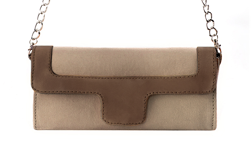 Women's tan beige and chocolate brown luxurious elegant clutch for ceremonies, weddings and evenings out. - Profile view